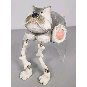Shelf Sitter Figurine PUPPY Dog Gray and White DANGLY BONE LEGS FEET Decor Cute